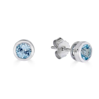 Silver Bezel-Set Round Blue Topaz Stud Earrings Silver Bezel-Set Round Blue Topaz Stud Earrings