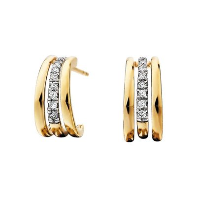 10KT Yellow Gold Diamond Accent Triple Bar "J" Hoop Earrings