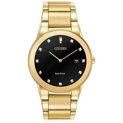 Citizen Yellow Gold Tone Eleven Crystal Black Dial Axiom