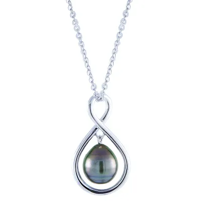Silver Tahitian Cultured Pearl Infinity Necklace