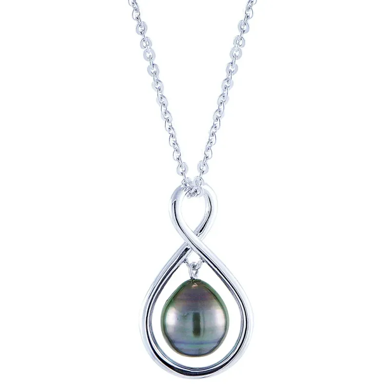 Silver Tahitian Cultured Pearl Infinity Necklace