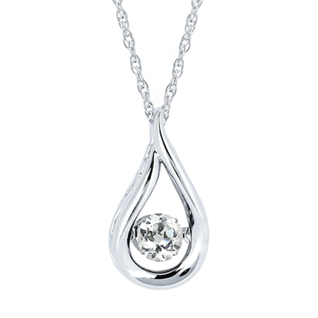 Silver Dancing Round Gemstone Teardrop Necklace