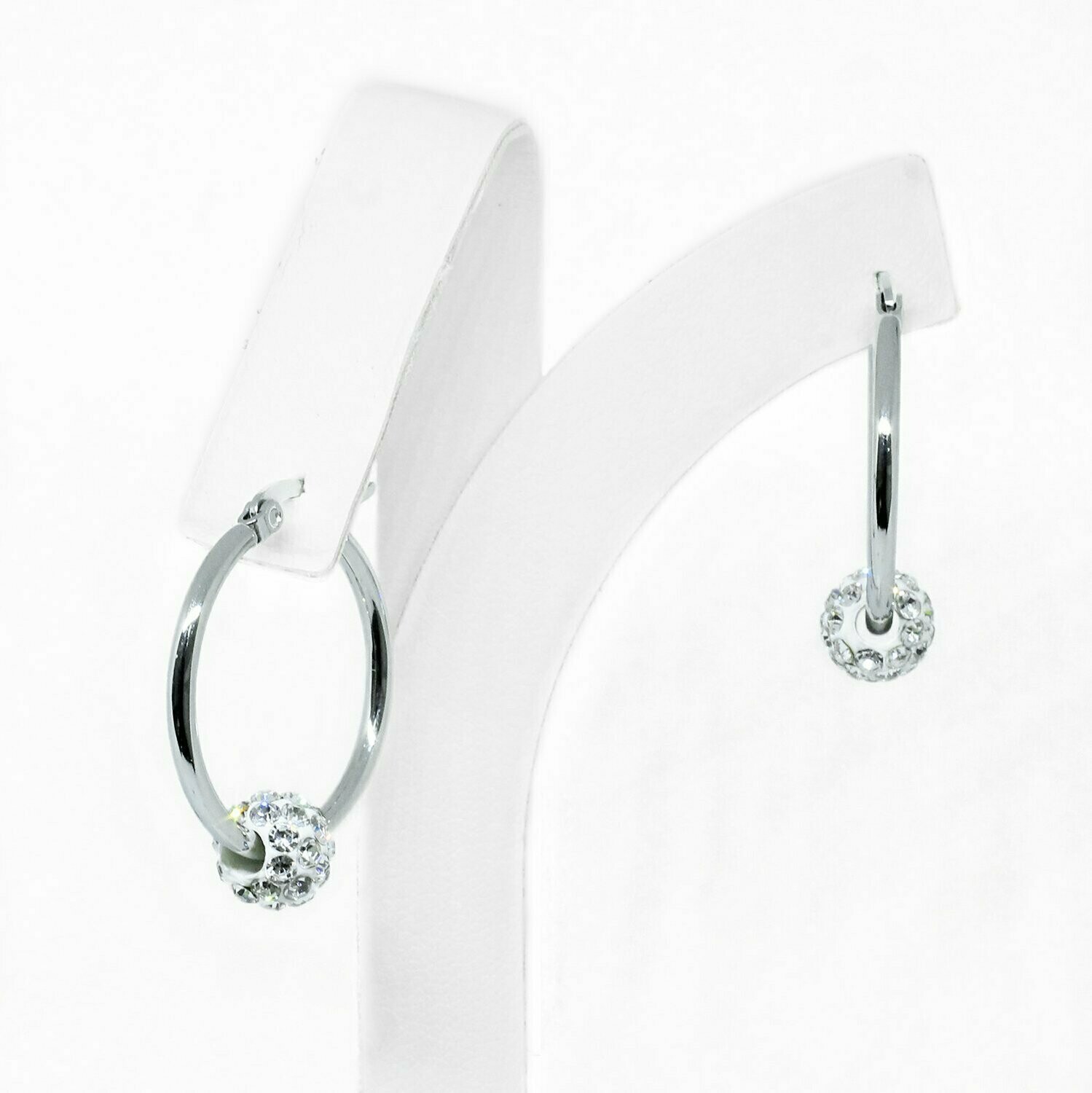 Stainless Steel Crystal Encrusted Bead Hoop Earrings Stainless Steel Crystal Encrusted Bead Hoop Earrings
