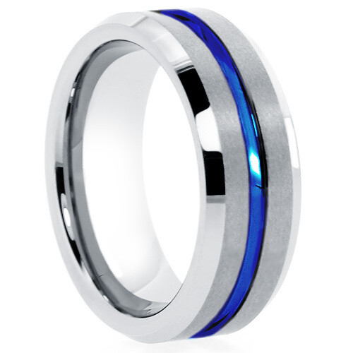 Gray Tungsten Blue Stiped Center Band