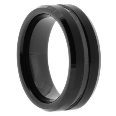 Black Tungsten Groove Beveled Band