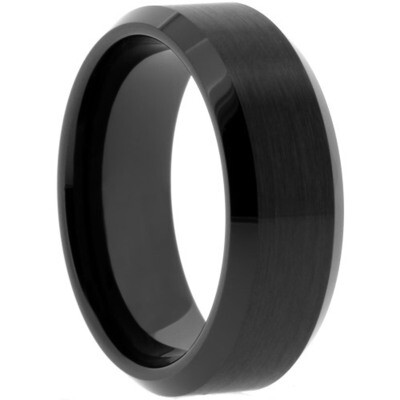 Black Ceramic Brushed with Polished Bevel Edge Band
