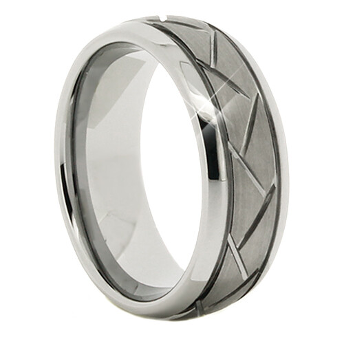 Grey Tungsten Criss Cross Etched Band