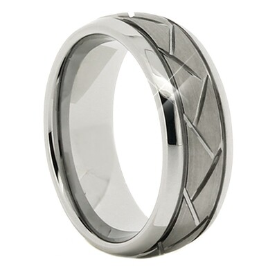 Grey Tungsten Criss Cross Etched Band