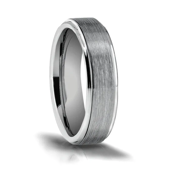 Gray Tungsten Brushed with Polished Step-Down Edge Band