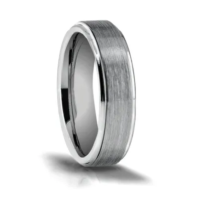 Gray Tungsten Brushed with Polished Step-Down Edge Band