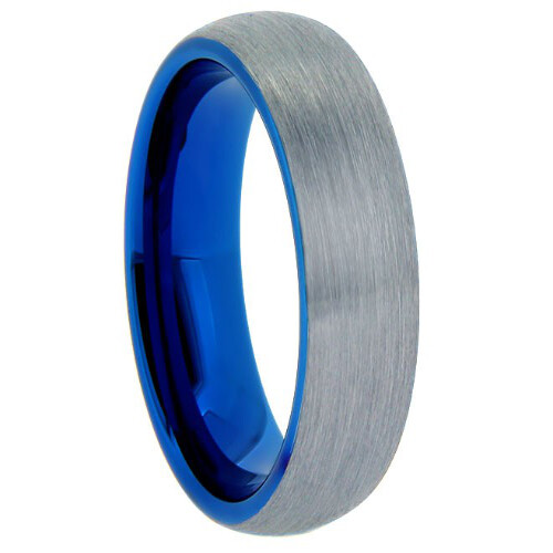 Gray Tungsten Brushed with Blue Inside Narrow Band