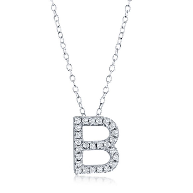 Silver Micro Pave Cubic Zirconia Letter Pendant