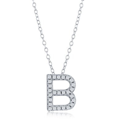 Silver Micro Pave Cubic Zirconia Letter Pendant Silver Micro Pave Cubic Zirconia Letter Pendant
