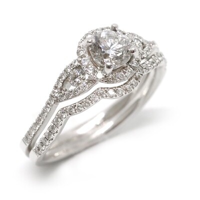 14KT White Gold Diamond Open Shoulder and Halo Semi Mount Wed Set 14KT White Gold Diamond Open Shoulder and Halo Semi Mount Wed Set