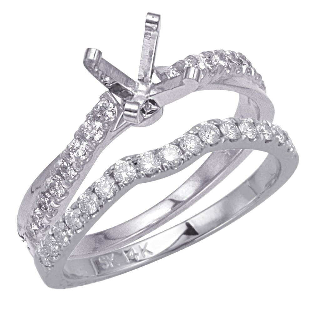 14KT White Gold Twisted Diamond Semi Mount Wed Set 14KT White Gold Twisted Diamond Semi Mount Wed Set