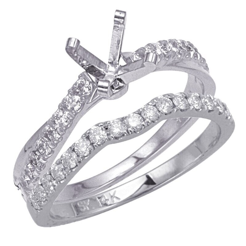 14KT White Gold Twisted Diamond Semi Mount Wed Set