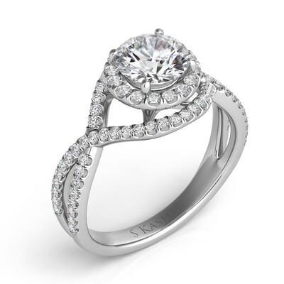 14KT White Gold Woven Diamond and Halo Engagement Semi Mount Ring 14KT White Gold Woven Diamond and Halo Engagement Semi Mount Ring