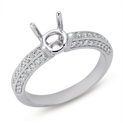 14KT White Gold Vintage Three Row Engagement Semi Mount Ring 14KT White Gold Vintage Three Row Engagement Semi Mount Ring