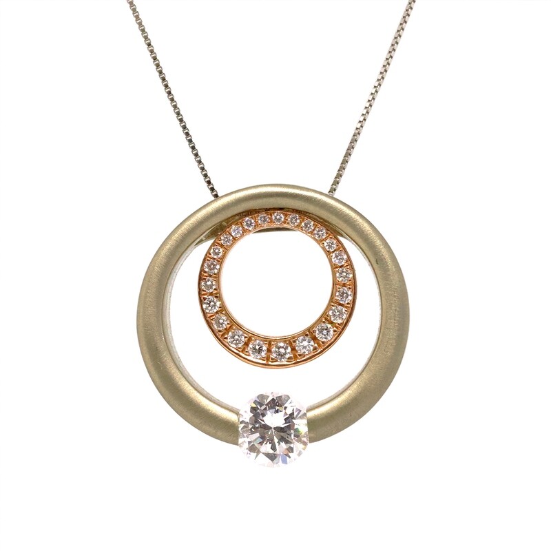 14KT TwoTone Cubic Zirconium Tension Diamond Circle Necklace