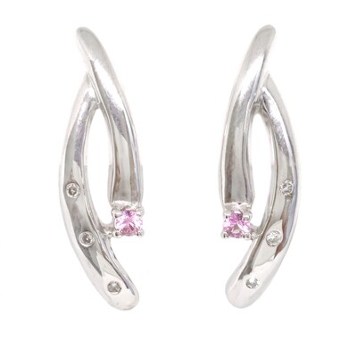 Silver Round Pink Sapphire and Diamond Accent Swirl Earrings Silver Round Pink Sapphire and Diamond Accent Swirl Earrings