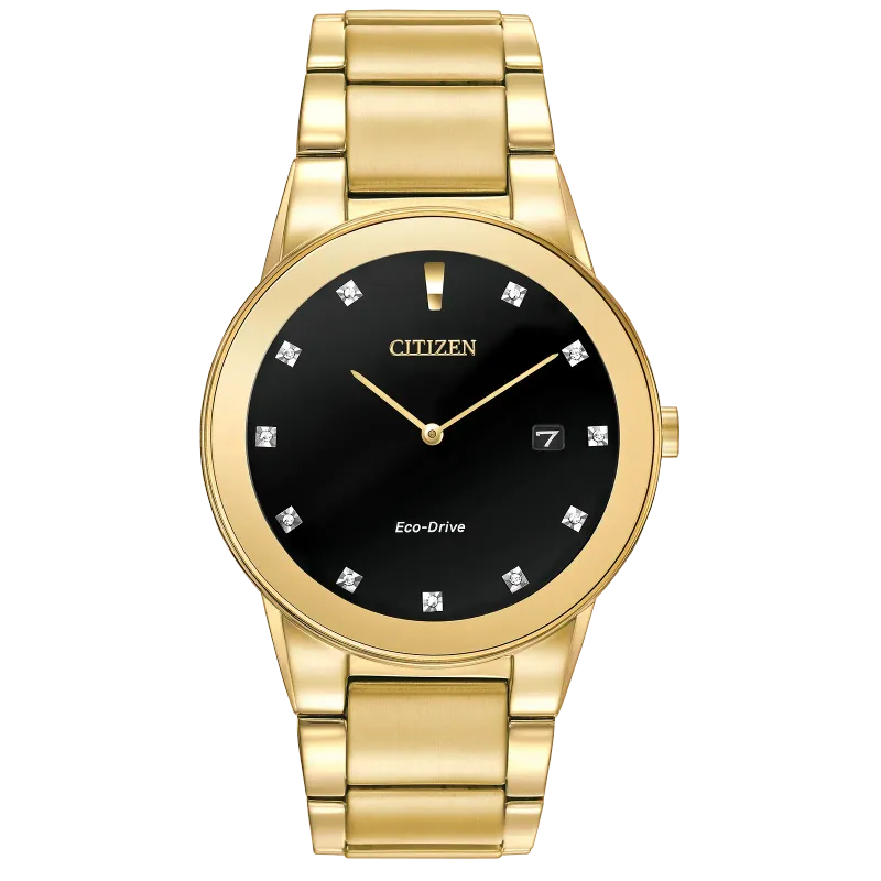 Citizen Yellow Gold Tone Eleven Crystal Black Dial Axiom Watch
