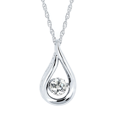 Silver Dancing Round Gemstone Teardrop Necklace