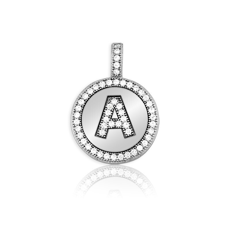 Silver Cubic Zirconia Letter Medallion Necklace