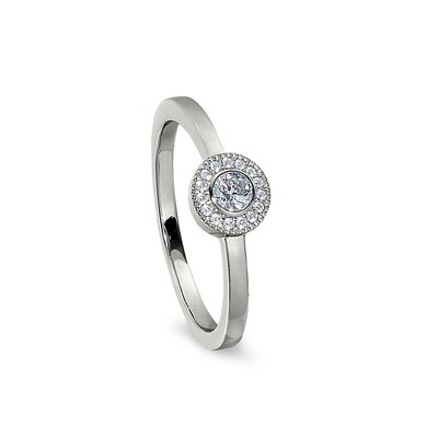 Silver Round Simulated Gemstone Simulated Diamond Halo Ring