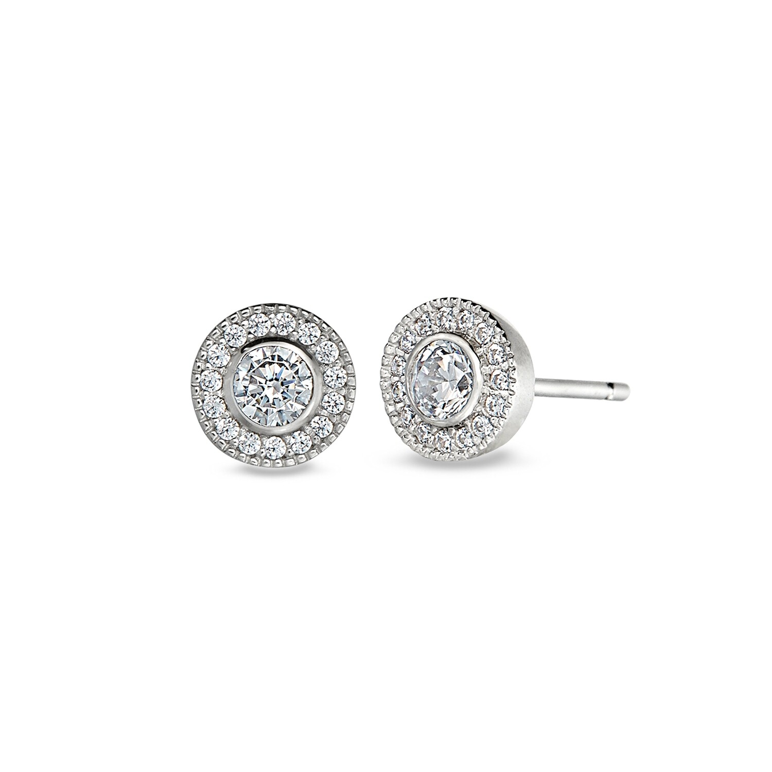 Silver Round Simulated Gemstone Simulated Diamond Halo Earrings Silver Round Simulated Gemstone Simulated Diamond Halo Earrings
