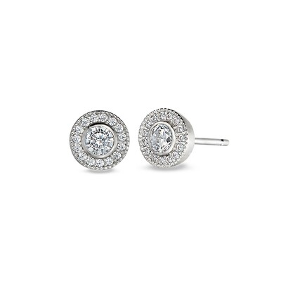 Silver Round Simulated Gemstone Simulated Diamond Halo Earrings Silver Round Simulated Gemstone Simulated Diamond Halo Earrings