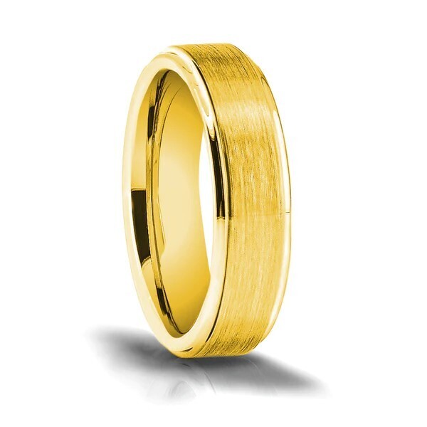 Gold Tungsten Brushed with Polished Step-Down Edge Narrow Band Gold Tungsten Brushed with Polished Step-Down Edge Narrow Band