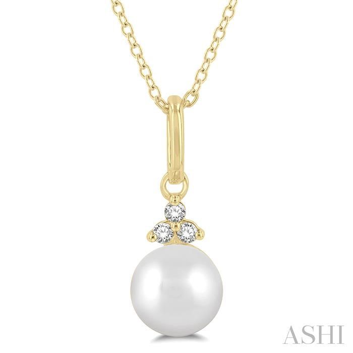 10KT Yellow Gold Pearl and Three Diamond Accent Necklace 10KT Yellow Gold Pearl and Three Diamond Accent Necklace