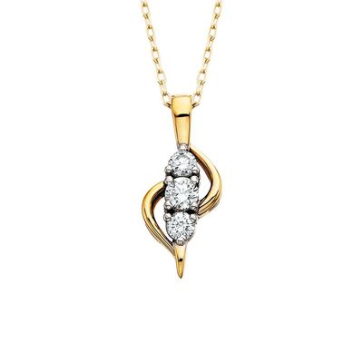 14KT Yellow Gold .15CTW Three Round Diamond Chapter Necklace