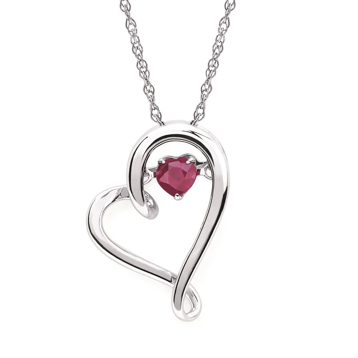 Silver Shimmer Heart Ruby Heart Pendant Necklace
