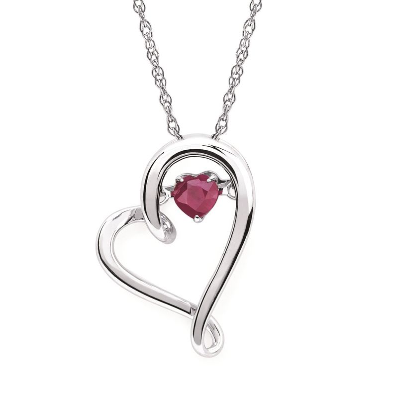 Silver Shimmer Heart Ruby Heart Pendant Necklace