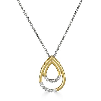 Silver TwoTone Lab-Created Diamond Accented Dual Open Pear-Shaped Pendant Necklace Silver TwoTone Lab-Created Diamond Accented Dual Open Pear-Shaped Pendant Necklace