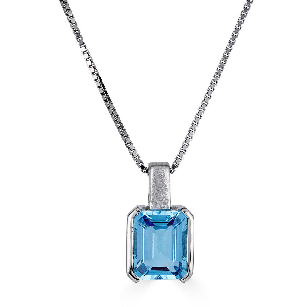 Silver Half-Bezel Emerald-Cut Blue Topaz Pendant Necklace Silver Half-Bezel Emerald-Cut Blue Topaz Pendant Necklace