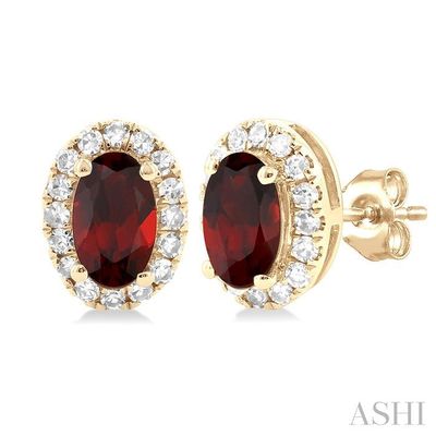 10KT Yellow Gold Oval Garnet Diamond Halo Stud Earrings 10KT Yellow Gold Oval Garnet Diamond Halo Stud Earrings
