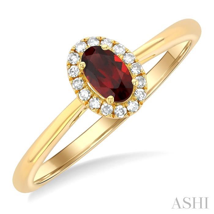 10KT Yellow Gold Oval Garnet Diamond Halo Ring