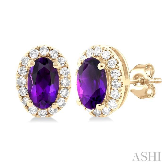 10KT Yellow Gold Oval Amethyst Diamond Halo Stud Earrings 10KT Yellow Gold Oval Amethyst Diamond Halo Stud Earrings