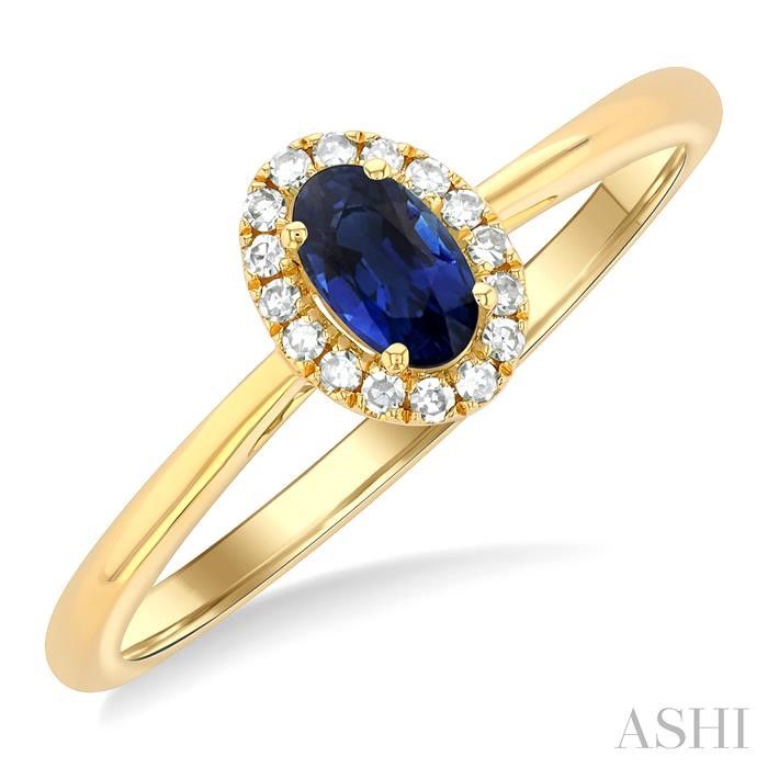 10KT Yellow Gold Oval Blue Sapphire Diamond Halo Ring