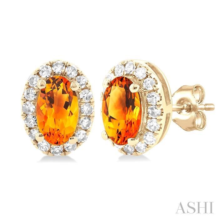 10KT Yellow Gold Oval Citrine Diamond Halo Stud Earrings