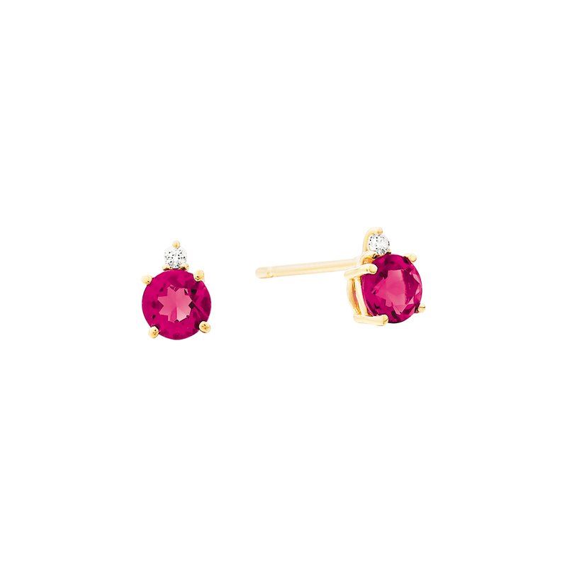 14KT Yellow Gold Round Ruby Round Diamond Accent Stud Earrings