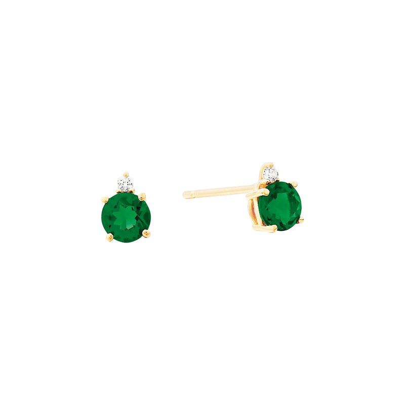 14KT Yellow Gold Round Emerald Round Diamond Accent Stud Earrings 14KT Yellow Gold Round Emerald Round Diamond Accent Stud Earrings