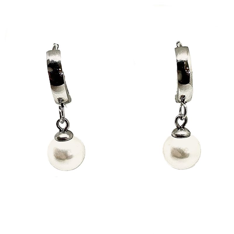Stainless Steel Faux Pearl Mini Hoop Earrings