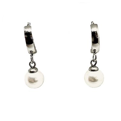 Stainless Steel Faux Pearl Mini Hoop Earrings