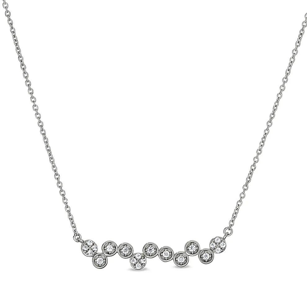 Silver Simulated Diamond Bubble Design Bar Necklace