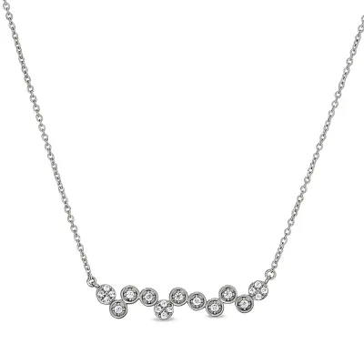 Silver Simulated Diamond Bubble Design Bar Necklace Silver Simulated Diamond Bubble Design Bar Necklace