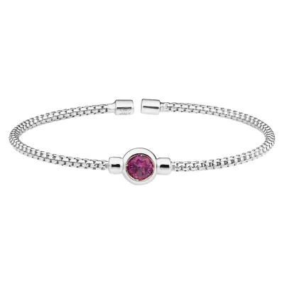 Silver Bezel-Set Round Simulated Ruby Cuff Bracelet