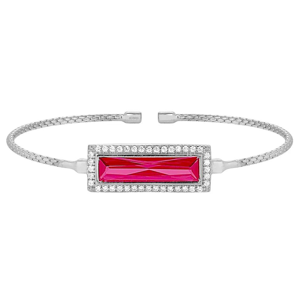 Silver Rectangle Simulated Ruby Simulated Diamond Halo Cuff Bracelet